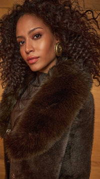Joseph Ribkoff Feather Yarn Coat With Detachable Faux Fur Collar