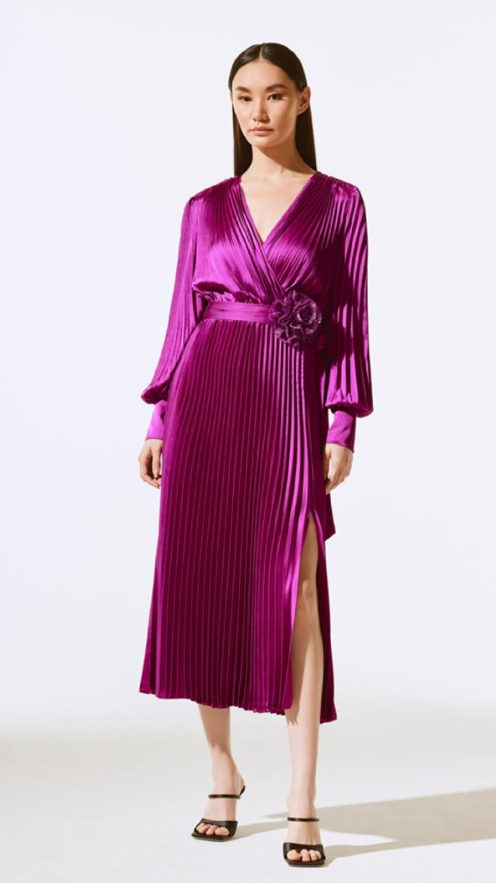 Joseph Ribkoff Satin Pleated Midi Dress