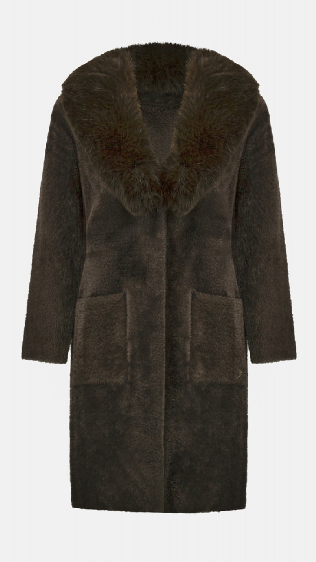 Joseph Ribkoff Feather Yarn Coat With Detachable Faux Fur Collar