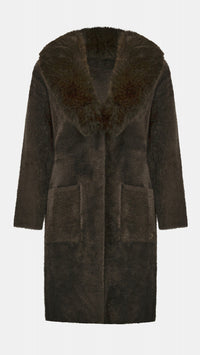 Joseph Ribkoff Feather Yarn Coat With Detachable Faux Fur Collar