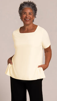 Soft Square Neck Top, Short Sleeves