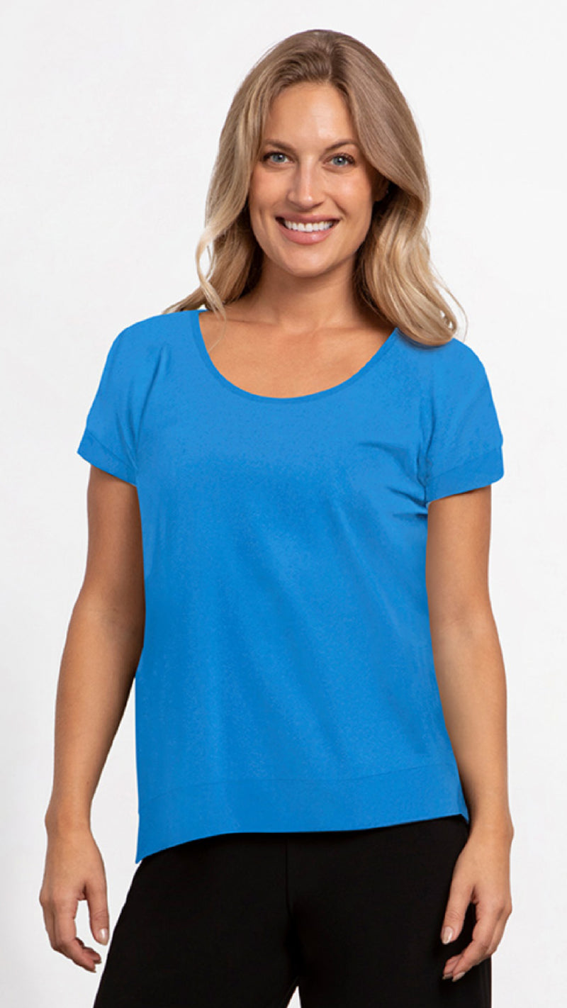 Dolman Scoop Neck Boxy Top, Cap Sleeve