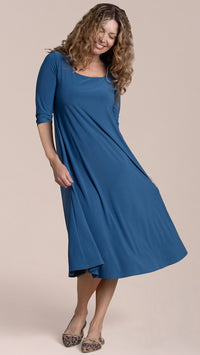 Square Neck Fit and Flare Dress, 3/4 Sleeve