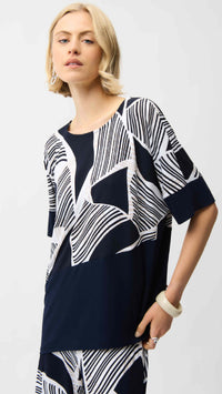 Joseph Ribkoff Silky Knit Geometric Print Asymmetrical Cocoon Top or Pull On Pants.