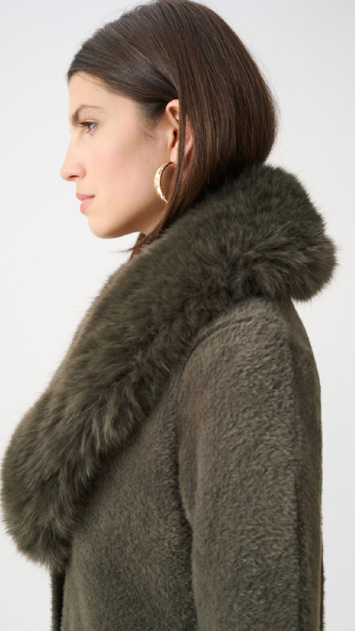 Joseph Ribkoff Feather Yarn Coat With Detachable Faux Fur Collar