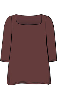 Soft Square Neck Top, 3/4 Sleeve