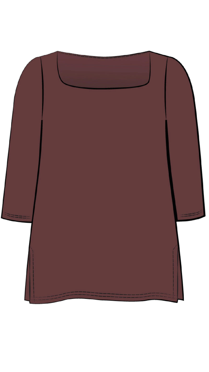 Soft Square Neck Top, 3/4 Sleeve