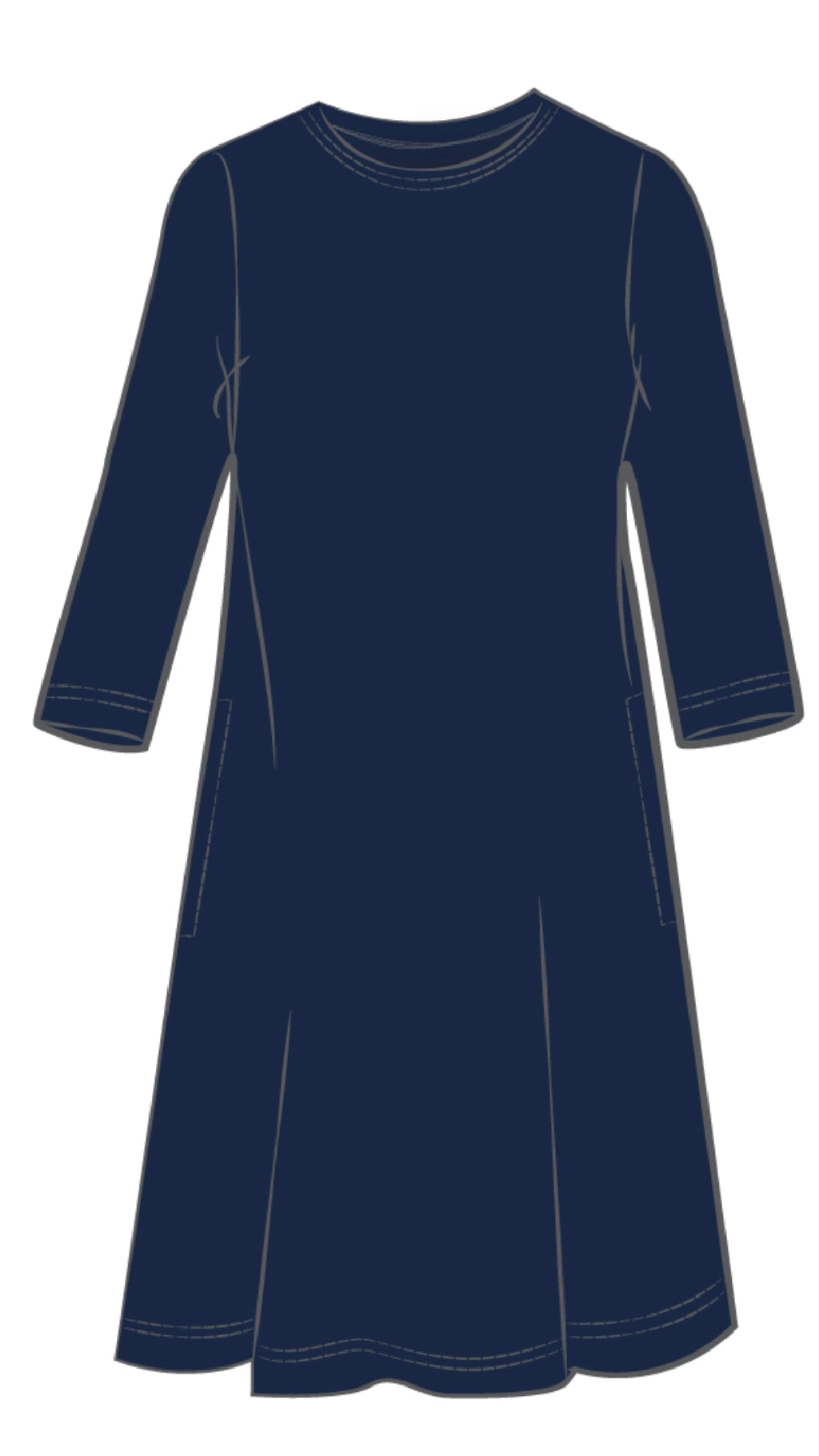 Nu Trapeze Dress, 3/4 Sleeve