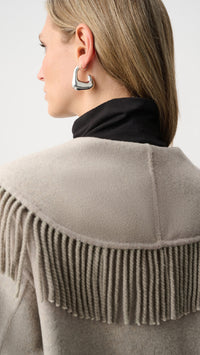 Joseph Ribkoff Wool Blend Shawl Collar Fringed Coat