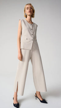 Joseph Ribkoff Viscose Blend Vest with Faux Welt Pockets, Culotte Pants