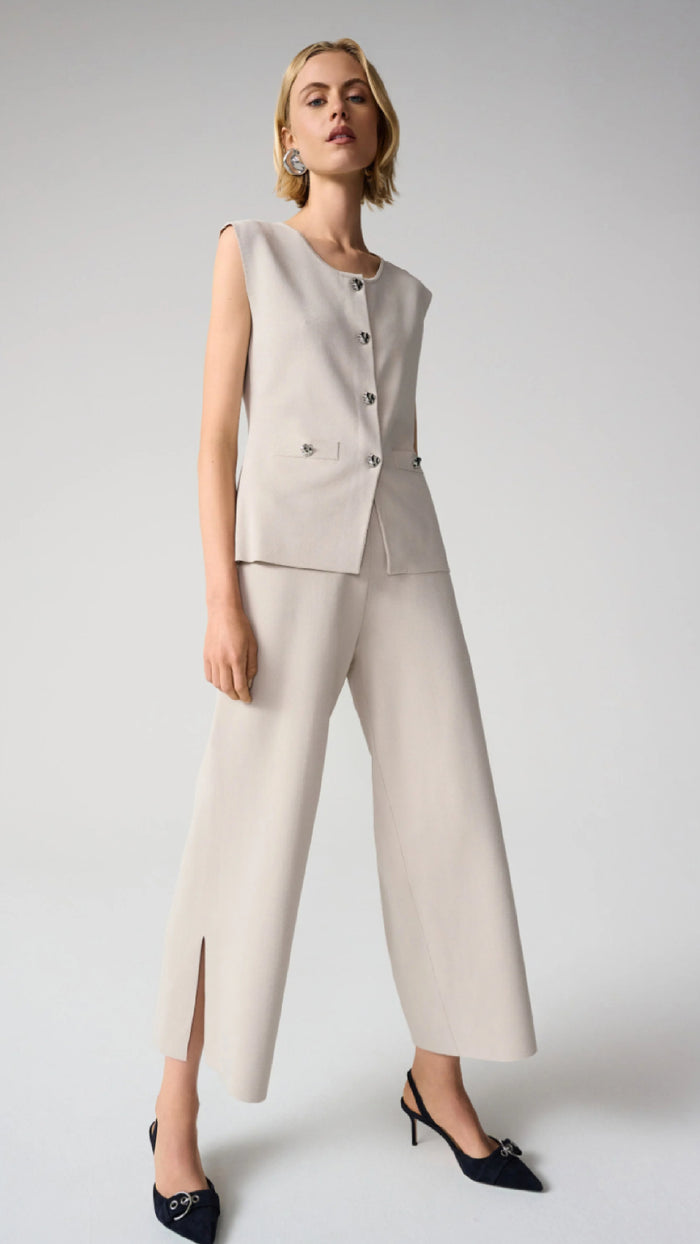 Joseph Ribkoff Viscose Blend Vest with Faux Welt Pockets, Culotte Pants