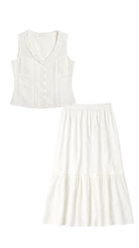 Tiered Maxi Skirt With Stripe Embroidery And Matching Top