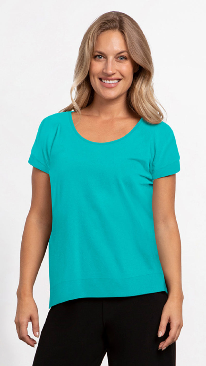 Dolman Scoop Neck Boxy Top, Cap Sleeve