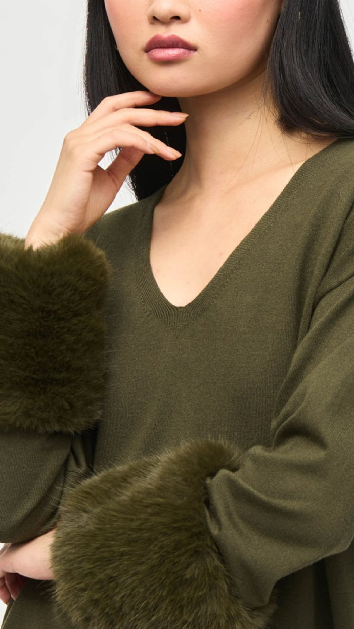 Joseph Ribkoff Sweater Knit Tunic with Faux Fur Cuffs (Sale)