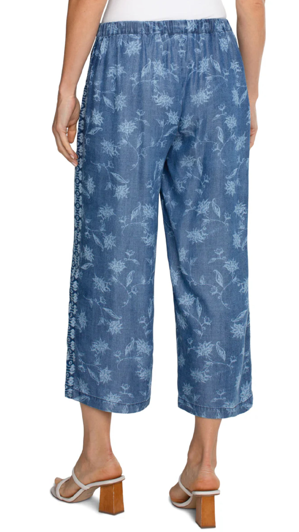 Pull-On Wide Leg Crop Trouser-Indigo Floral