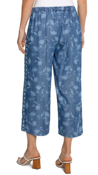 Pull-On Wide Leg Crop Trouser-Indigo Floral