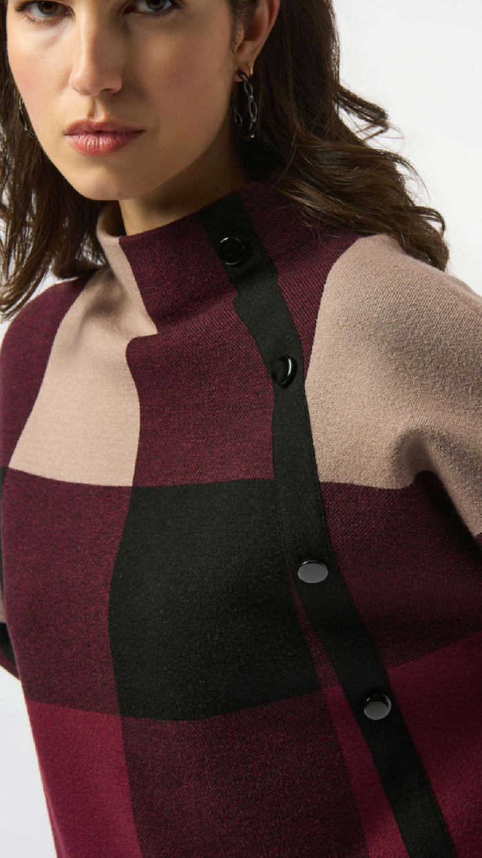 Joseph Ribkoff Plaid Jacquard Sweater Knit Top