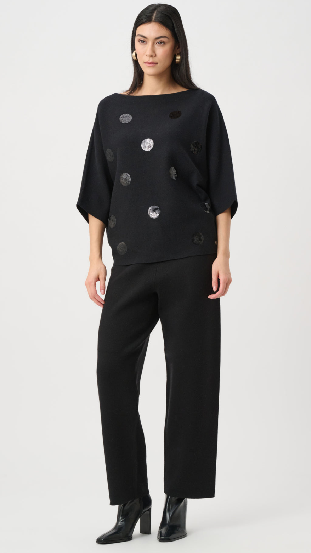 Joseph Ribkoff Brushed Viscose And Nylon Boxy Embroidered Sweater