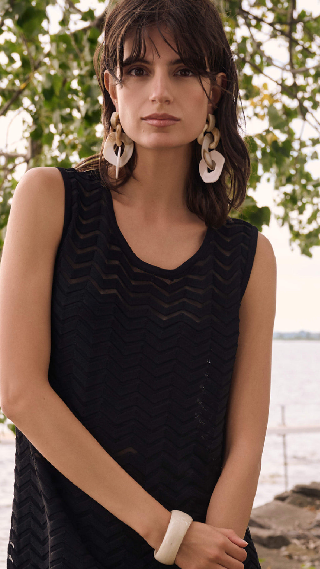 Joseph Ribkoff Viscose Jacquard Knit Chevron Stitch Relaxed Tunic Top and Culotte Pants