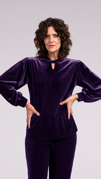 Velvet Twist Neck Top, Long Sleeve (Sale)