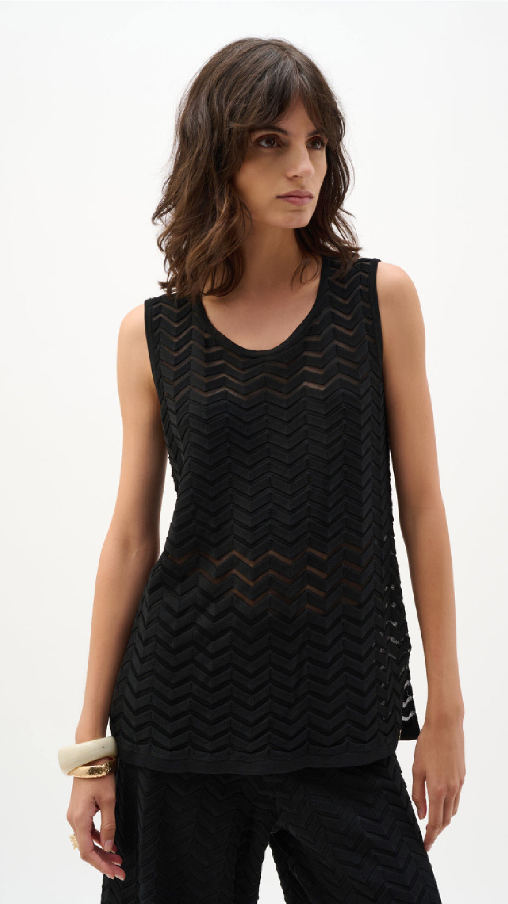 Joseph Ribkoff Viscose Jacquard Knit Chevron Stitch Relaxed Tunic Top and Culotte Pants