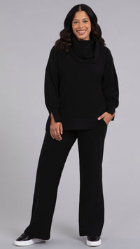 Bamboo Fleece Cowl Neck Pleat Sleeve top, Long Sleeve