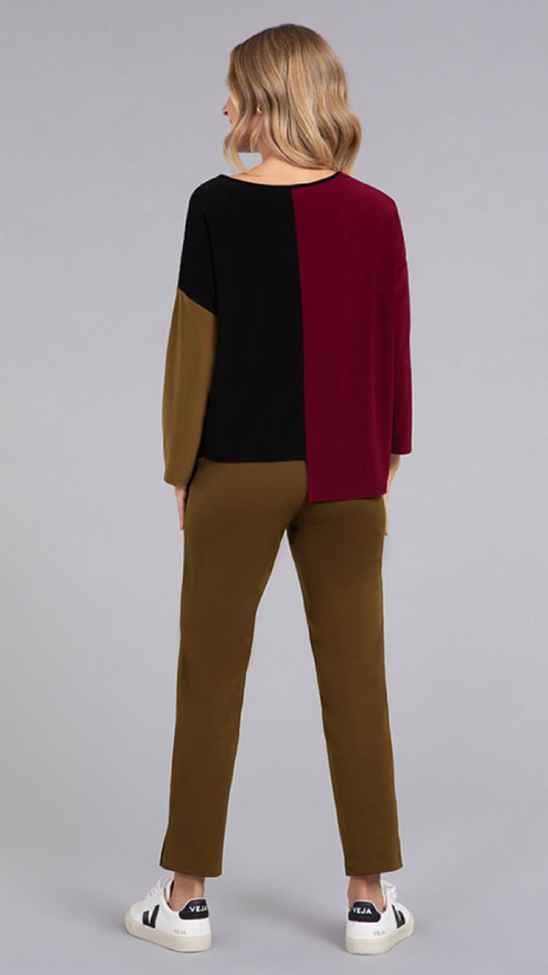 Colour Block Etch V-Neck Top, Long Sleeve (Sale)