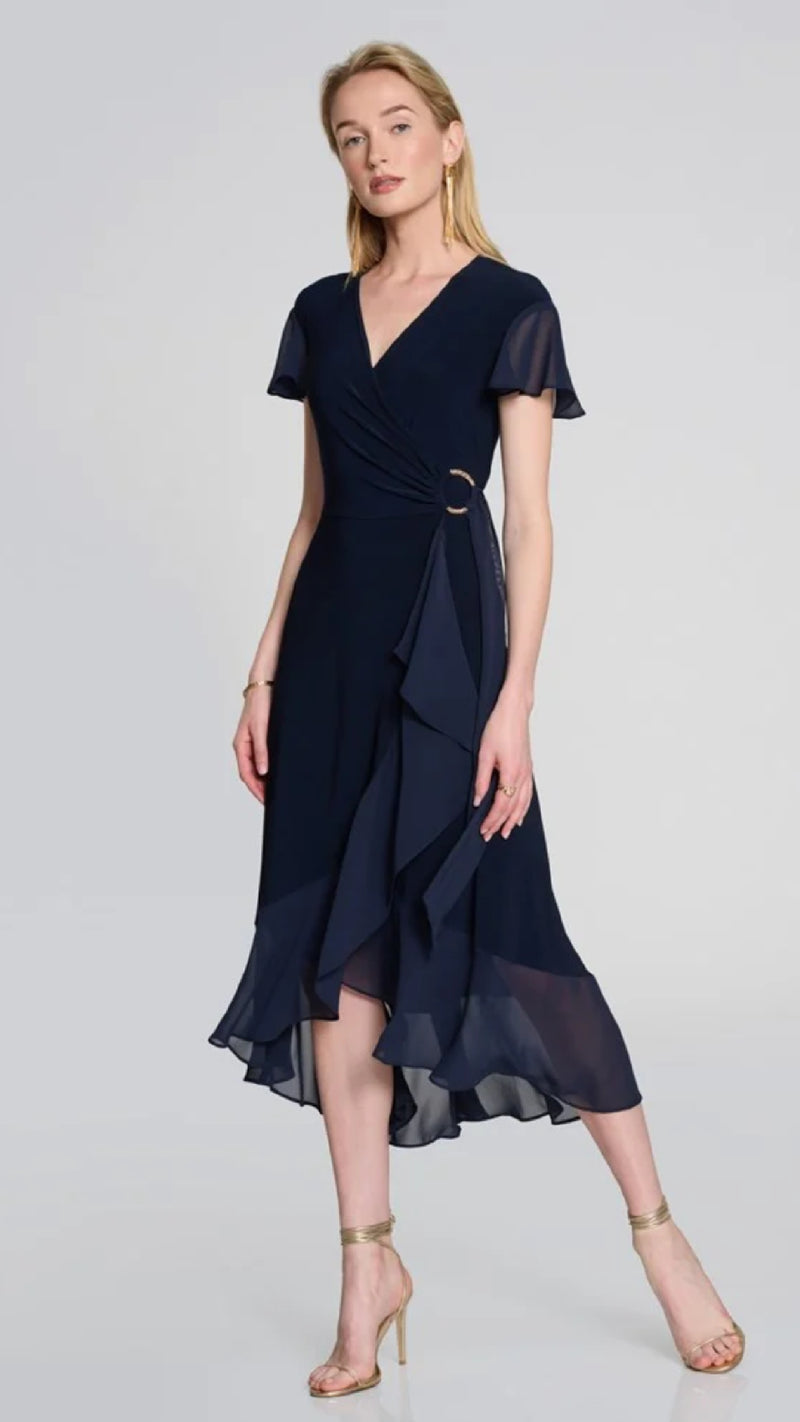 Silky knit and Chiffon Flowy Wrap Dress