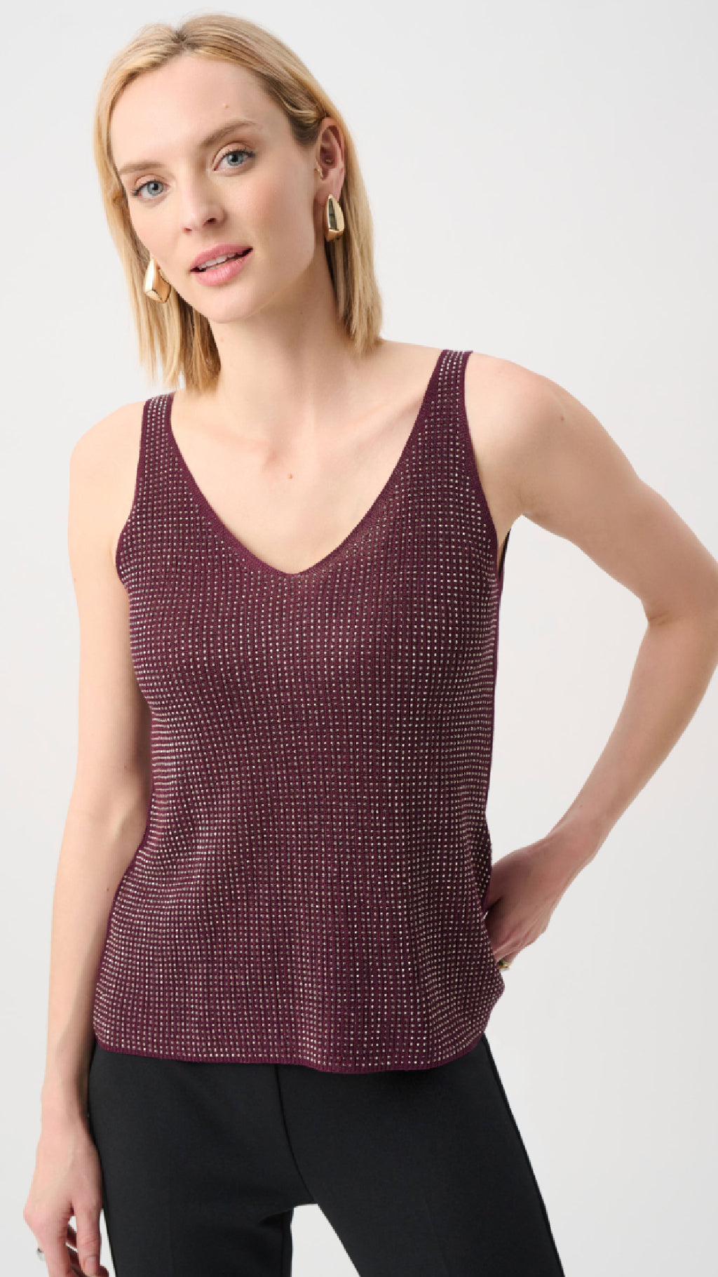 Joseph Ribkoff Metallic Knitted Camisole with Rhinestones