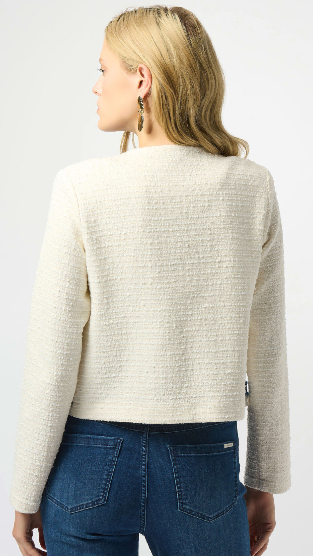 Joseph Ribkoff Woven Boucle Straight Jacket With Denim Trim