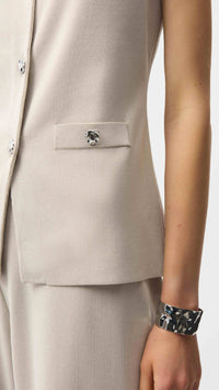 Joseph Ribkoff Viscose Blend Vest with Faux Welt Pockets, Culotte Pants