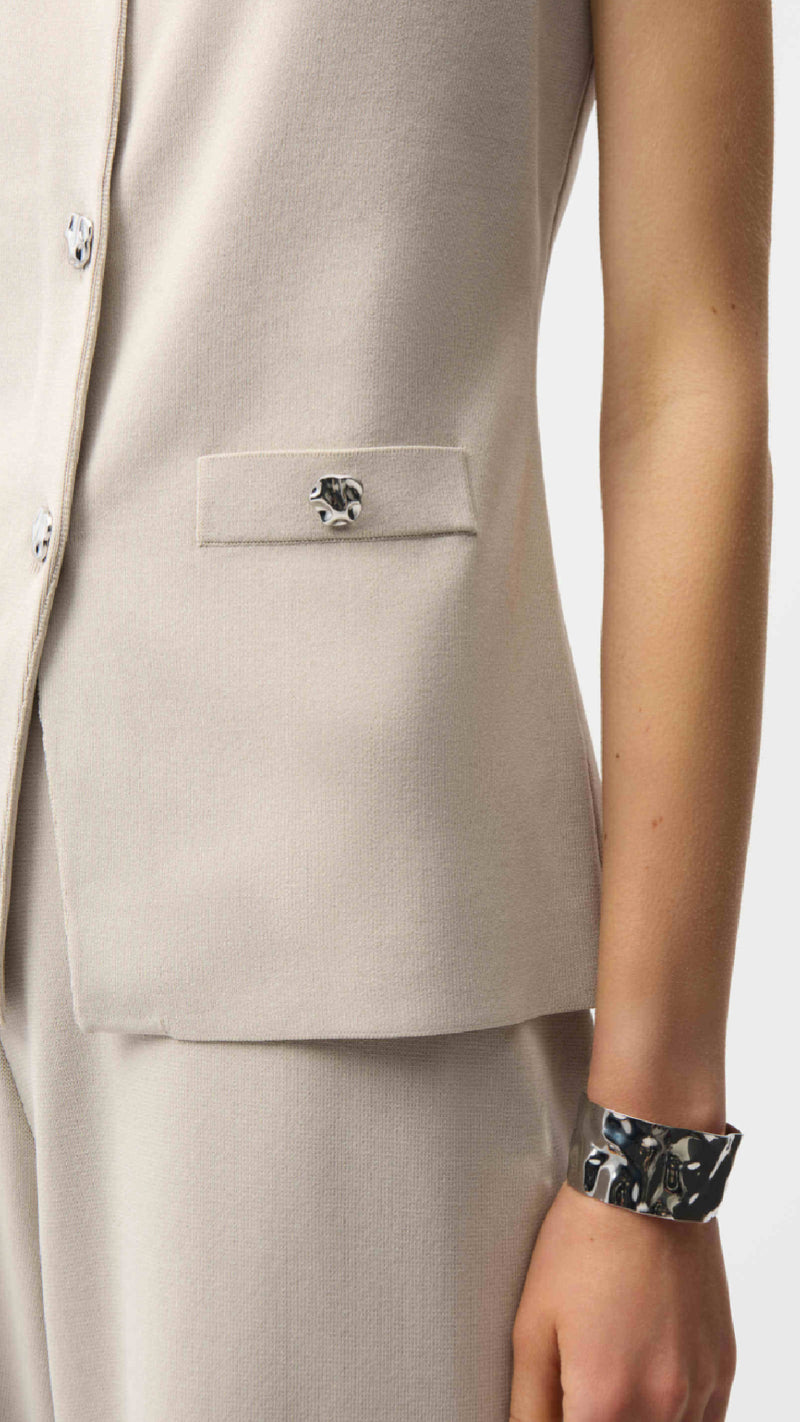 Joseph Ribkoff Viscose Blend Vest with Faux Welt Pockets, Culotte Pants