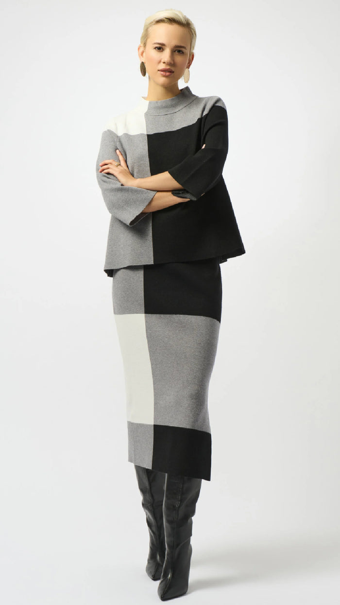 Joseph Ribkoff Jacquard Sweater Colour Blocked Skirt and Pullover Set