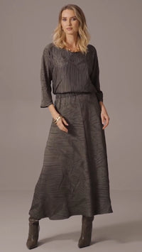 Joseph Ribkoff Pleated Satin Long Flared Skirt