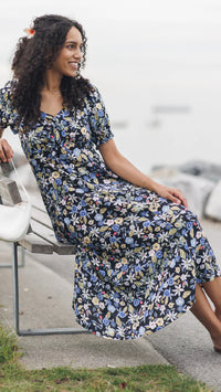 Papillon Floral Puff Sleeve Dress With Elastic