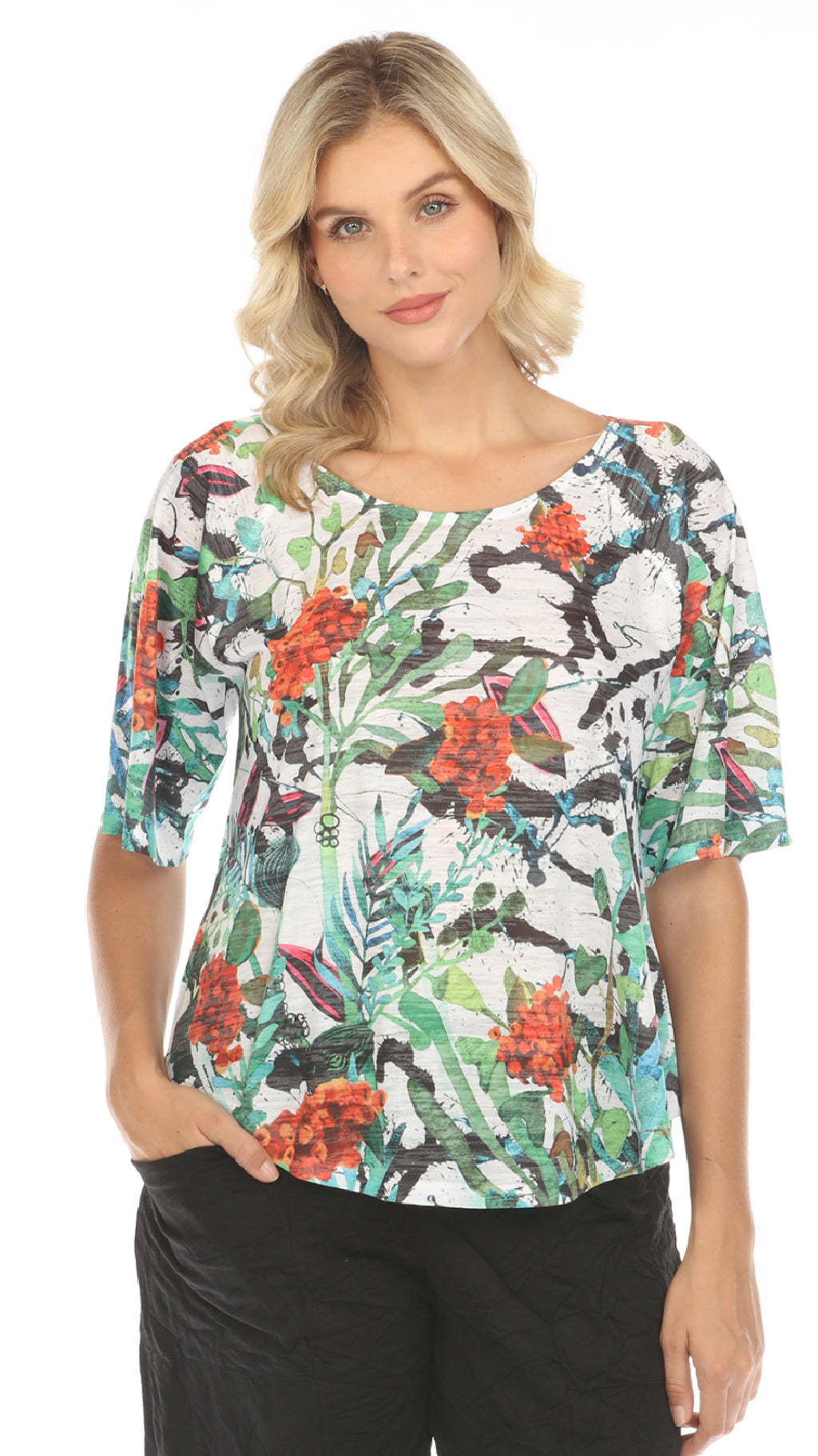 Inoah Flared Sleeve, Crew Neckline Top