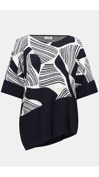 Joseph Ribkoff Silky Knit Geometric Print Asymmetrical Cocoon Top or Pull On Pants.