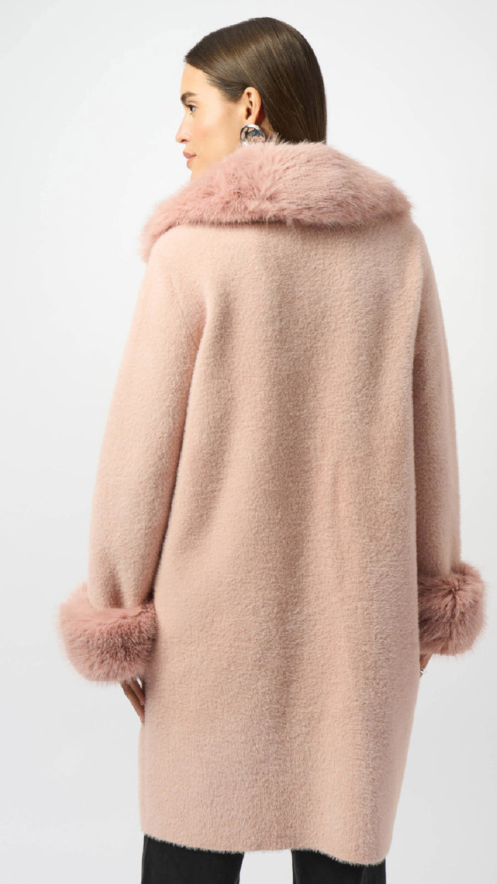 Joseph Ribkoff Feather Yarn and Faux Fur Sweater Coat (selected color on sale)