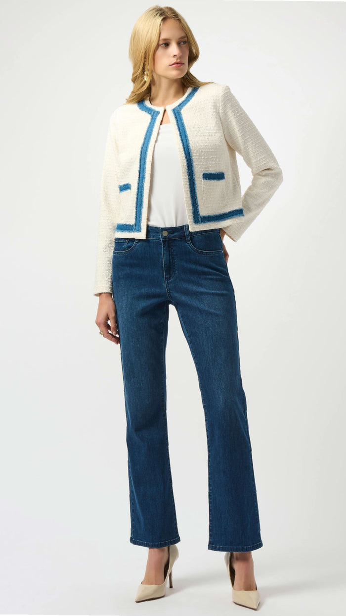 Joseph Ribkoff Woven Boucle Straight Jacket With Denim Trim