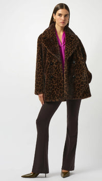 Joseph Ribkoff Faux Fur Leopard Print Double-Breasted Coat