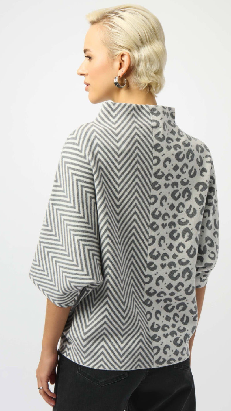 Joseph Ribkoff Jacquard Knit Mixed Print Boxy Sweater
