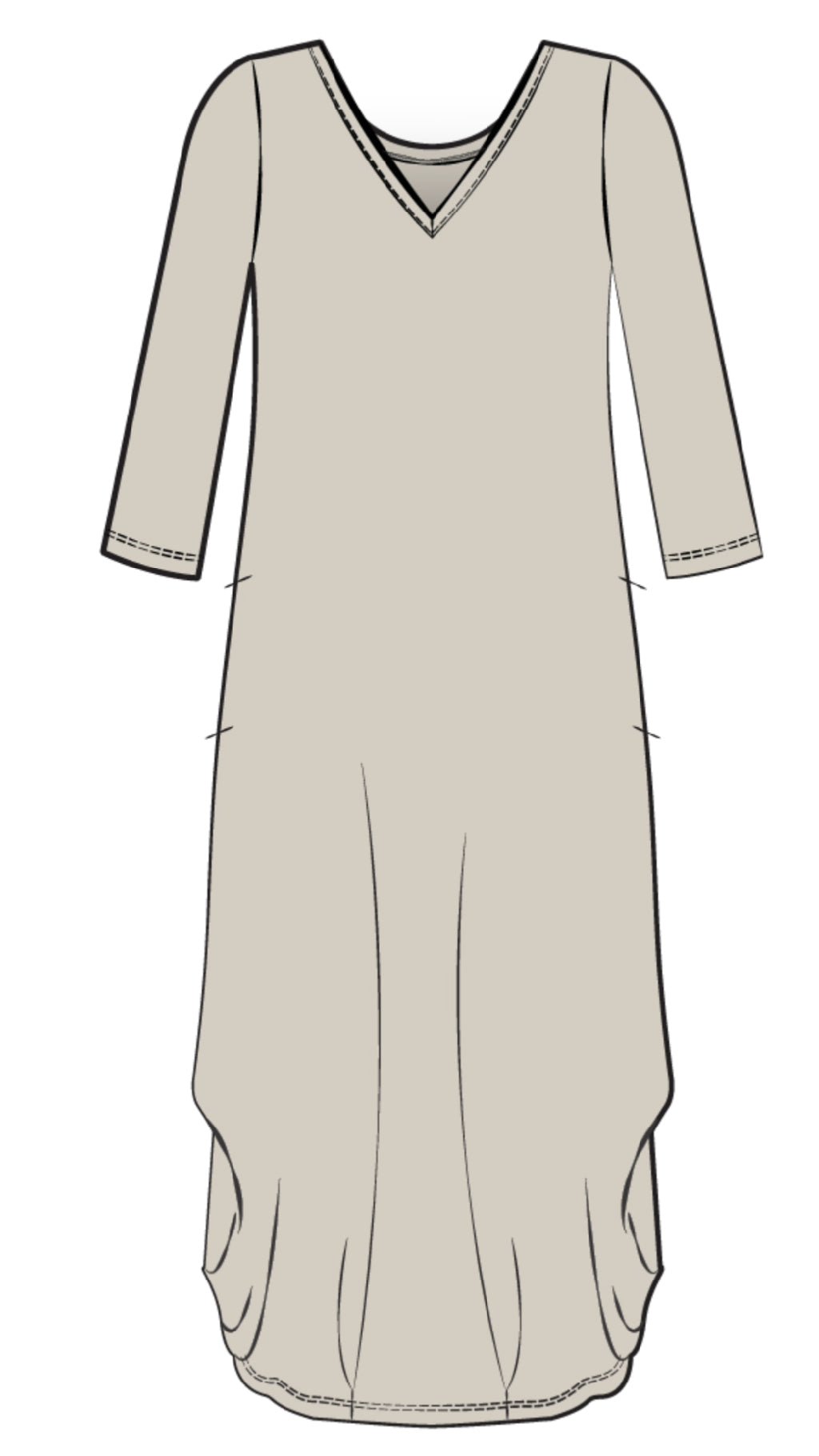 V-Neck Narrow Lantern Dress, 3/4 Sleeve