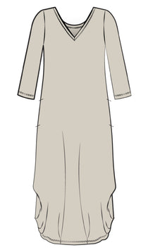 V-Neck Narrow Lantern Dress, 3/4 Sleeve