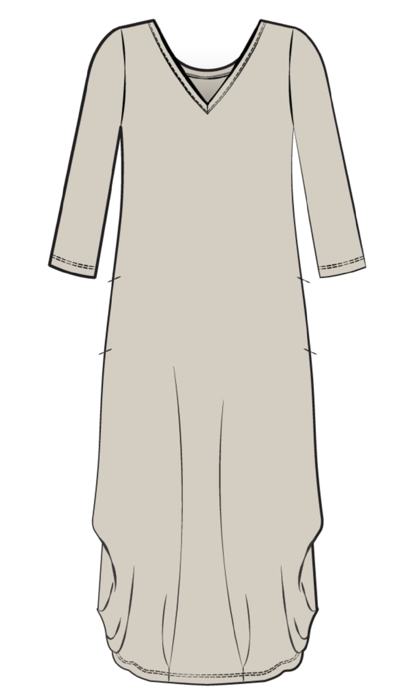 V-Neck Narrow Lantern Dress, 3/4 Sleeve