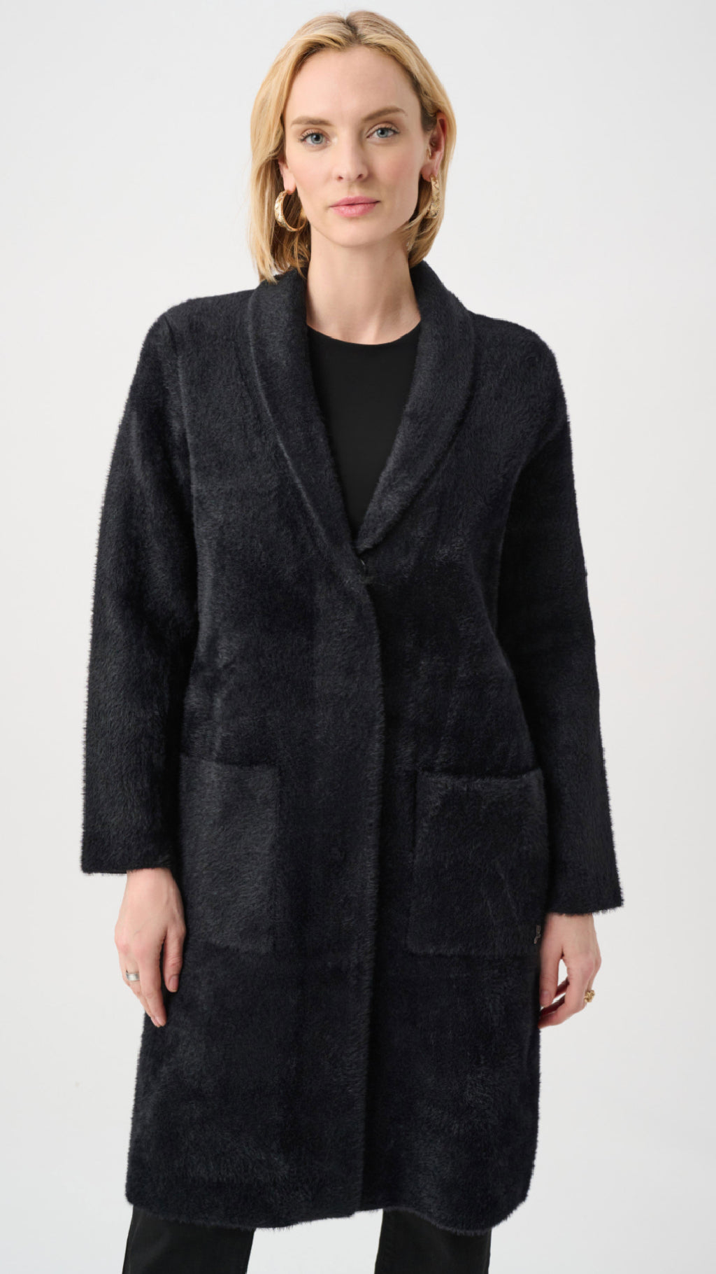 Joseph Ribkoff Feather Yarn Coat With Detachable Faux Fur Collar