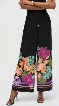 Joseph Ribkoff Woven Floral Border Print Wide Leg Pants