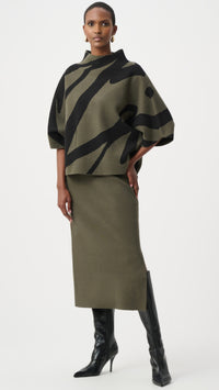 Joseph Ribkoff Abstract Jacquard Funnel-Neck Boxy Sweater