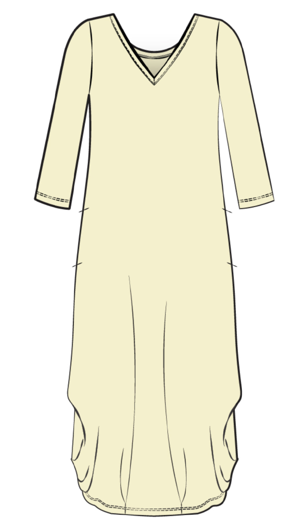 V-Neck Narrow Lantern Dress, 3/4 Sleeve
