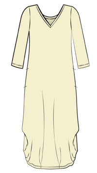 V-Neck Narrow Lantern Dress, 3/4 Sleeve