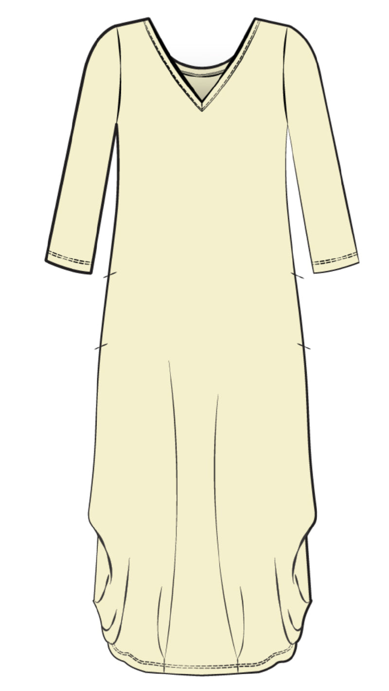 V-Neck Narrow Lantern Dress, 3/4 Sleeve
